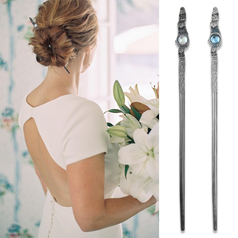 4 Pack Moonstone Hair Sticks for Bun Metal 1 Count (Pack of 4), Multicolor