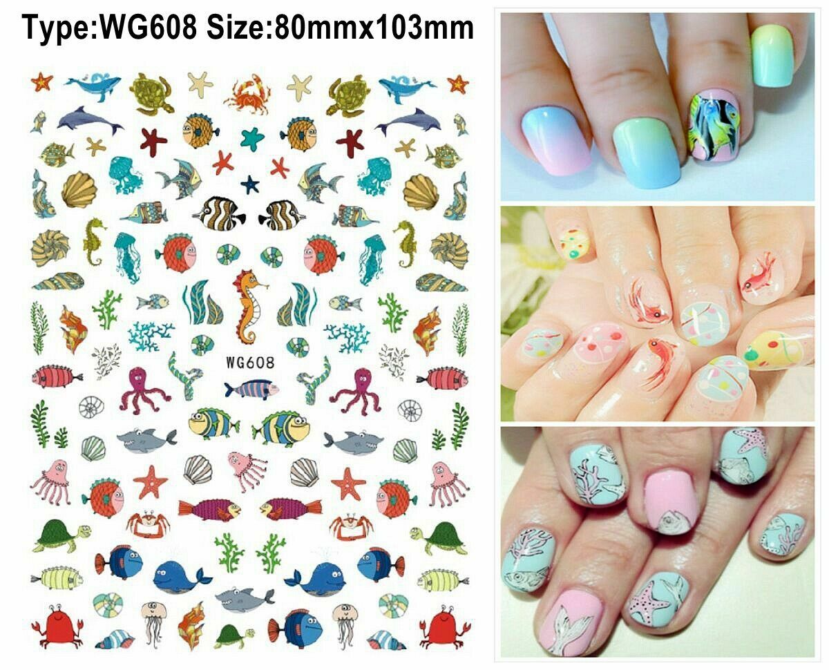 Sea Fish 3D Nail Sticker Dolphin Ocean Turtle Shell Star Mermaid Jellyfish NS35