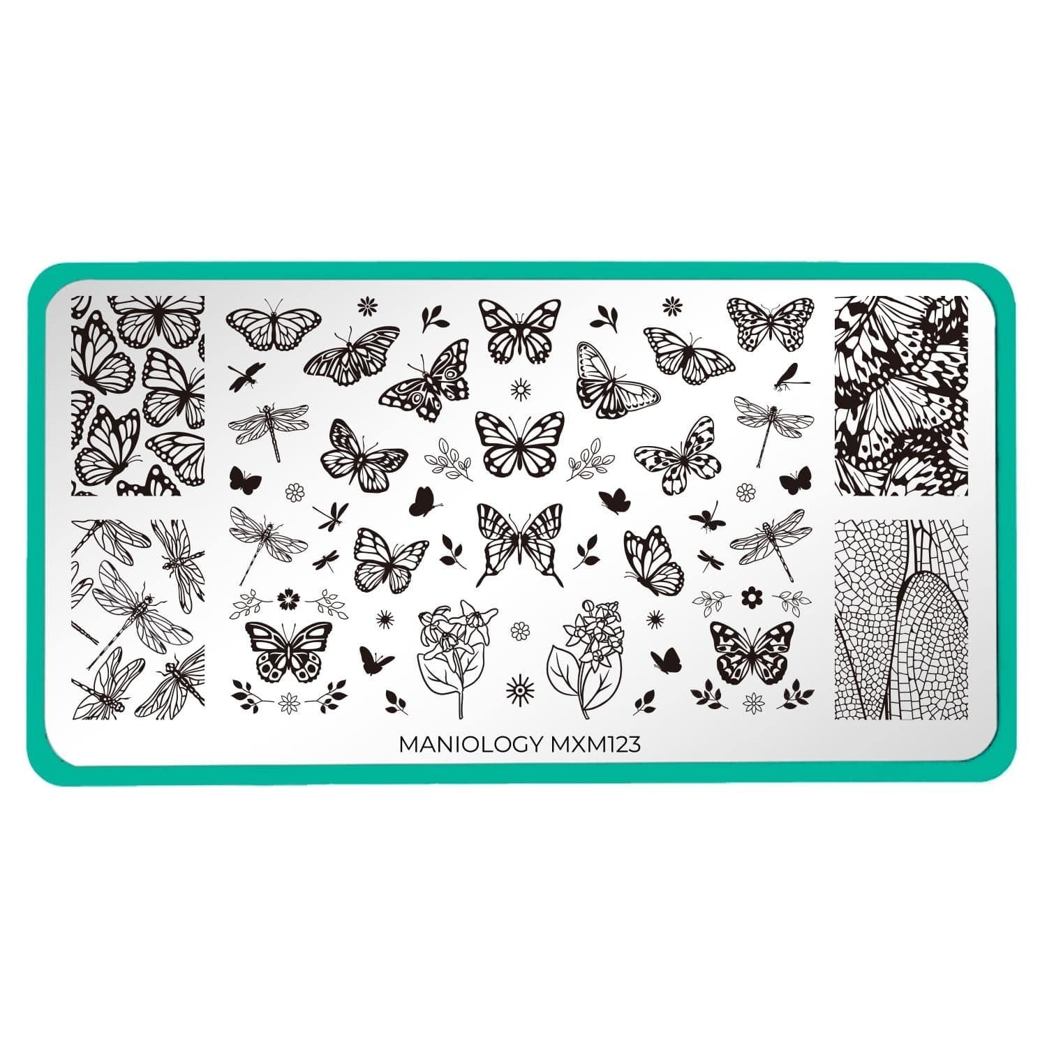 Maniology Sky Dancers: Flutter Pirouette MXM123 Nail Stamp Plate Butterfly Wings