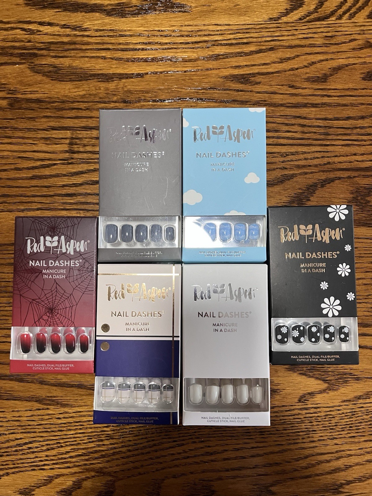 Red Aspen Nail Dashes- Bundle Set- 6 Boxes- Assorted Designs-Press Ons