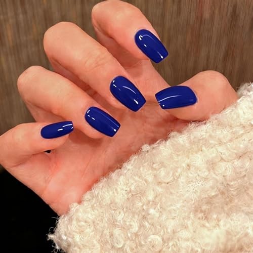 Navy Blue Short Fake Nails – Medium Square – Royal Blue Press On