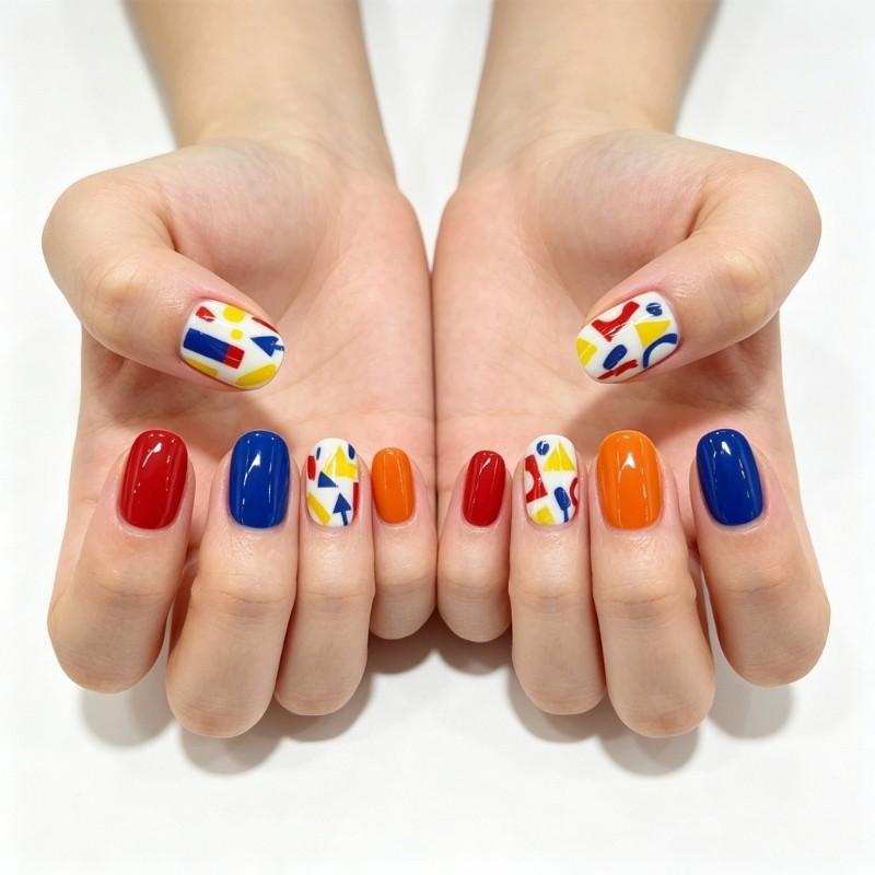 ABS Press On Nail Tips with Playful Geometric Color Artificial Nail