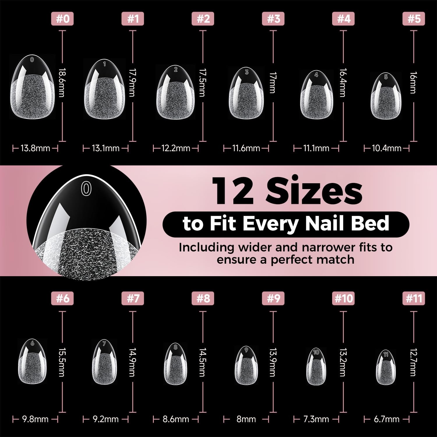 Luckyfairy Extra Short Almond Nail Tips, 240pcs Soft Gel Large, Clear