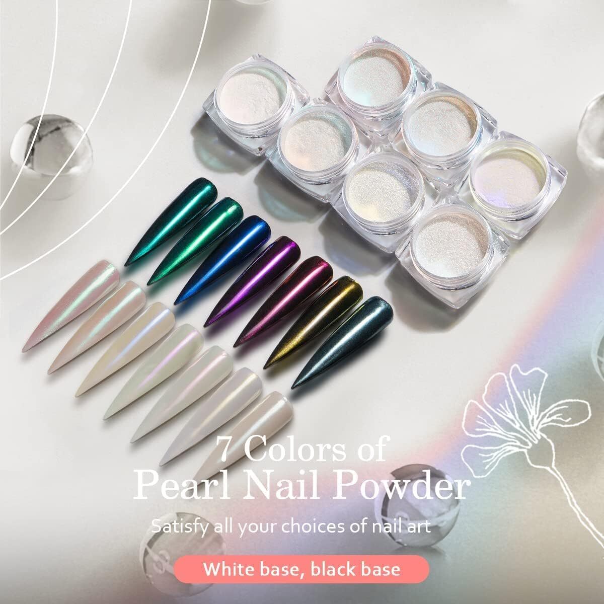 Chrome Nail Powder – 7 Colors White Pearl Chrome Nail Powder Set