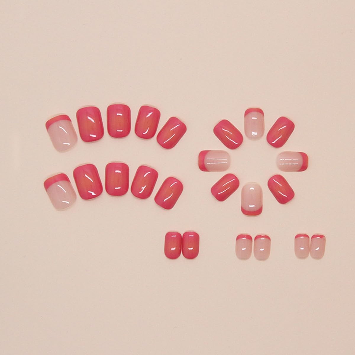 Short Square Press on Nails French Fake Nails Summer Glue on Nails Hot Pink A…