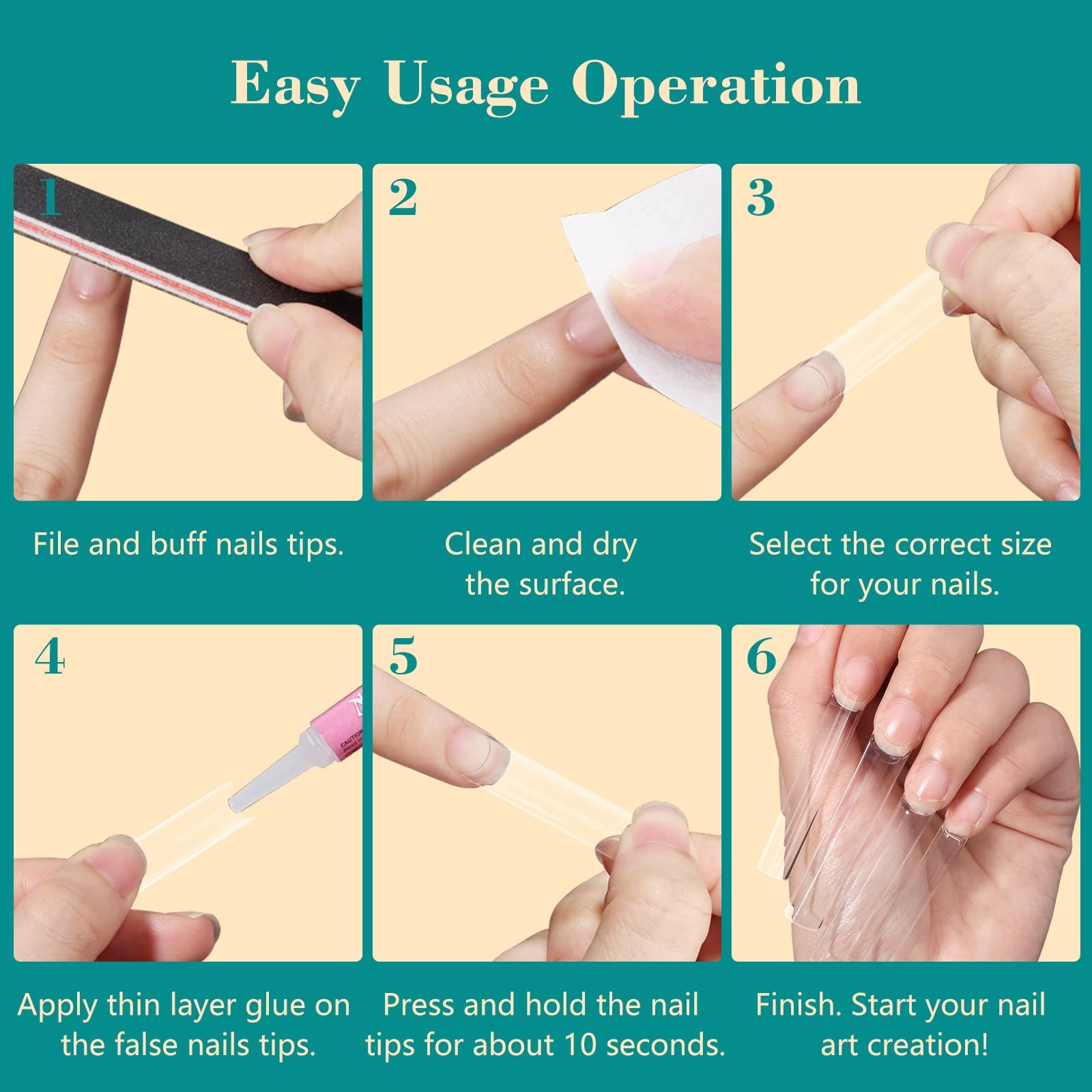LIONVISON 3XL Square Nail Tips: No C Curve Flat 504pcs square with box, Clear
