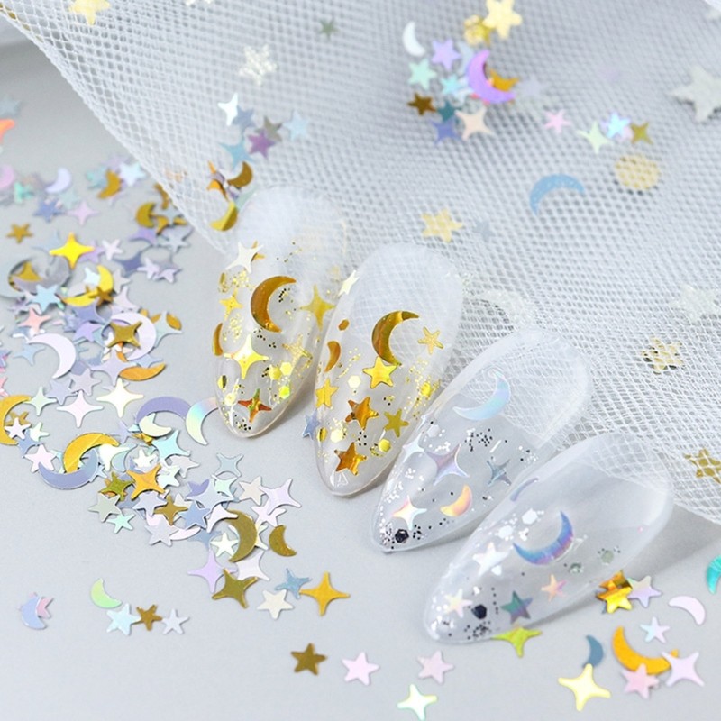 Moon Star Glitter For Epoxy Resin Mold Filling Paper Material Gold Silver Color