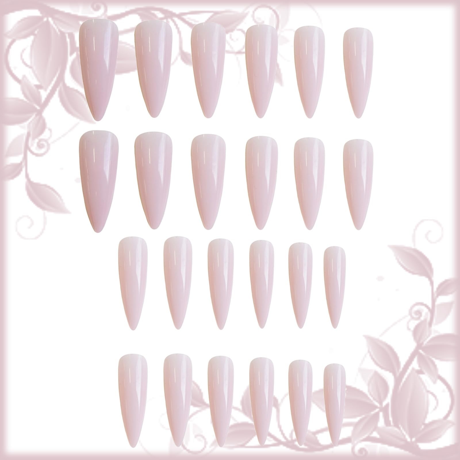 24pcs Stiletto Press-on Nails – Long, Glossy Light Pink, Solid Color Design, Sti