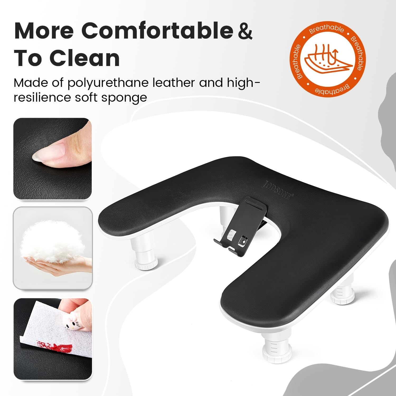 U-Shaped Black Arm Rest for Nail Techs, 360° Rotating Phone Holder, Adjustable D