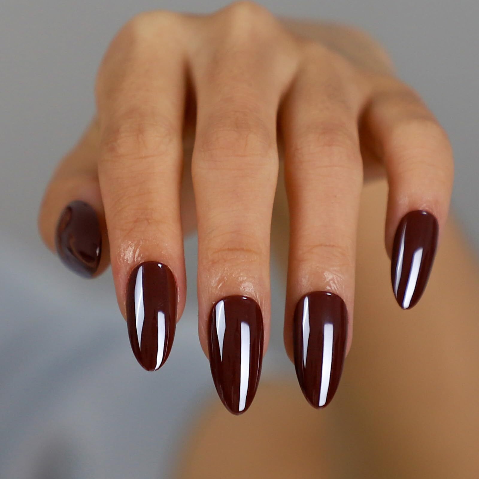 Chrome Burgundy Red Almond Medium Press On Nails 30pcs Glossy with Glue