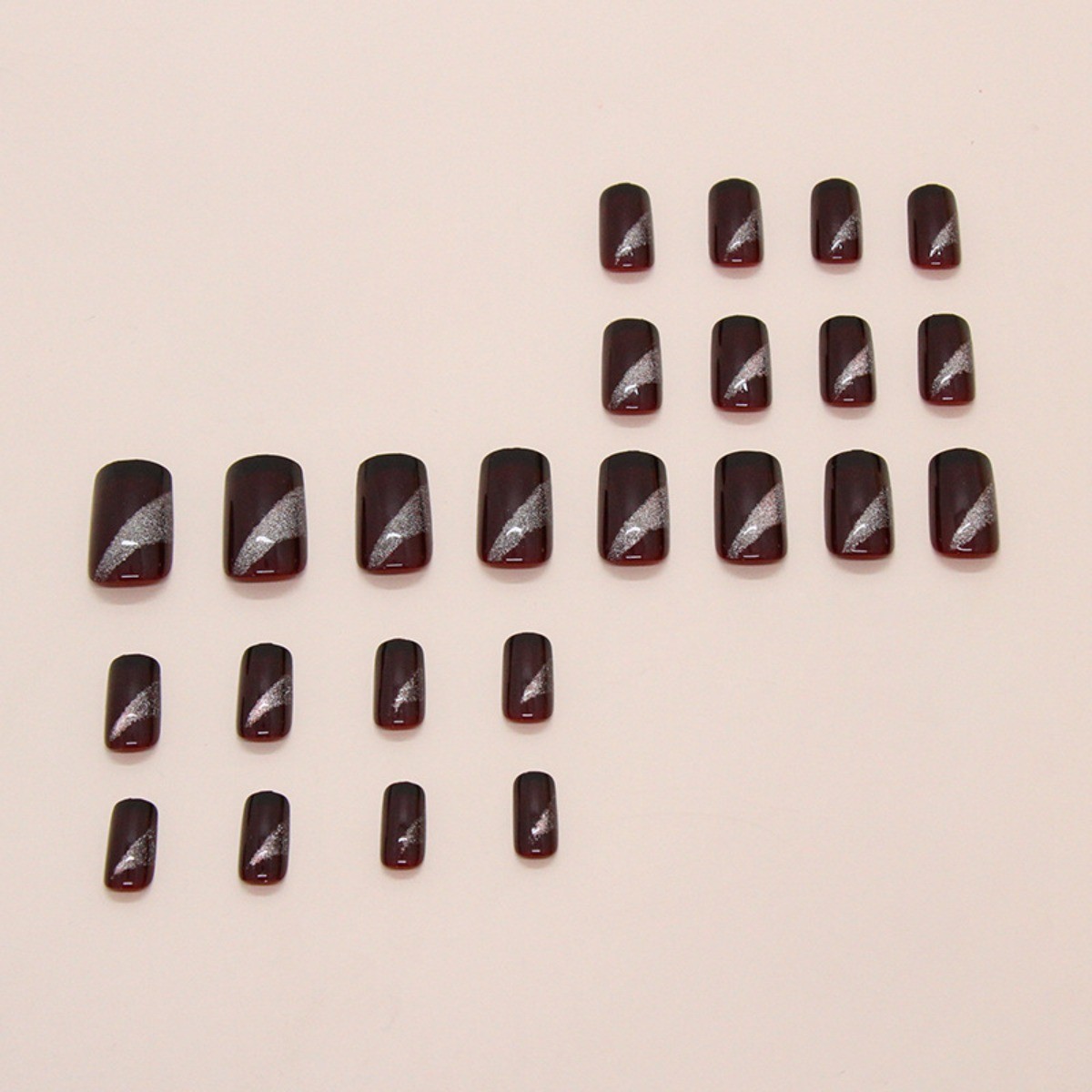 48pcs Short Square Press on Nails, Wine Red Cat Eye Solid High End Gloss Nails