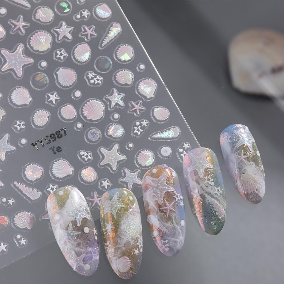 Summer Nail Stickers Decals 3D Ocean Self-Adhesive Starfish, Shells, Conch, P…