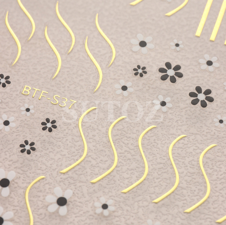 3D Flower Daisy Swirl Line Design Nail Art Stickers,Self Adhesive Geometric NH22