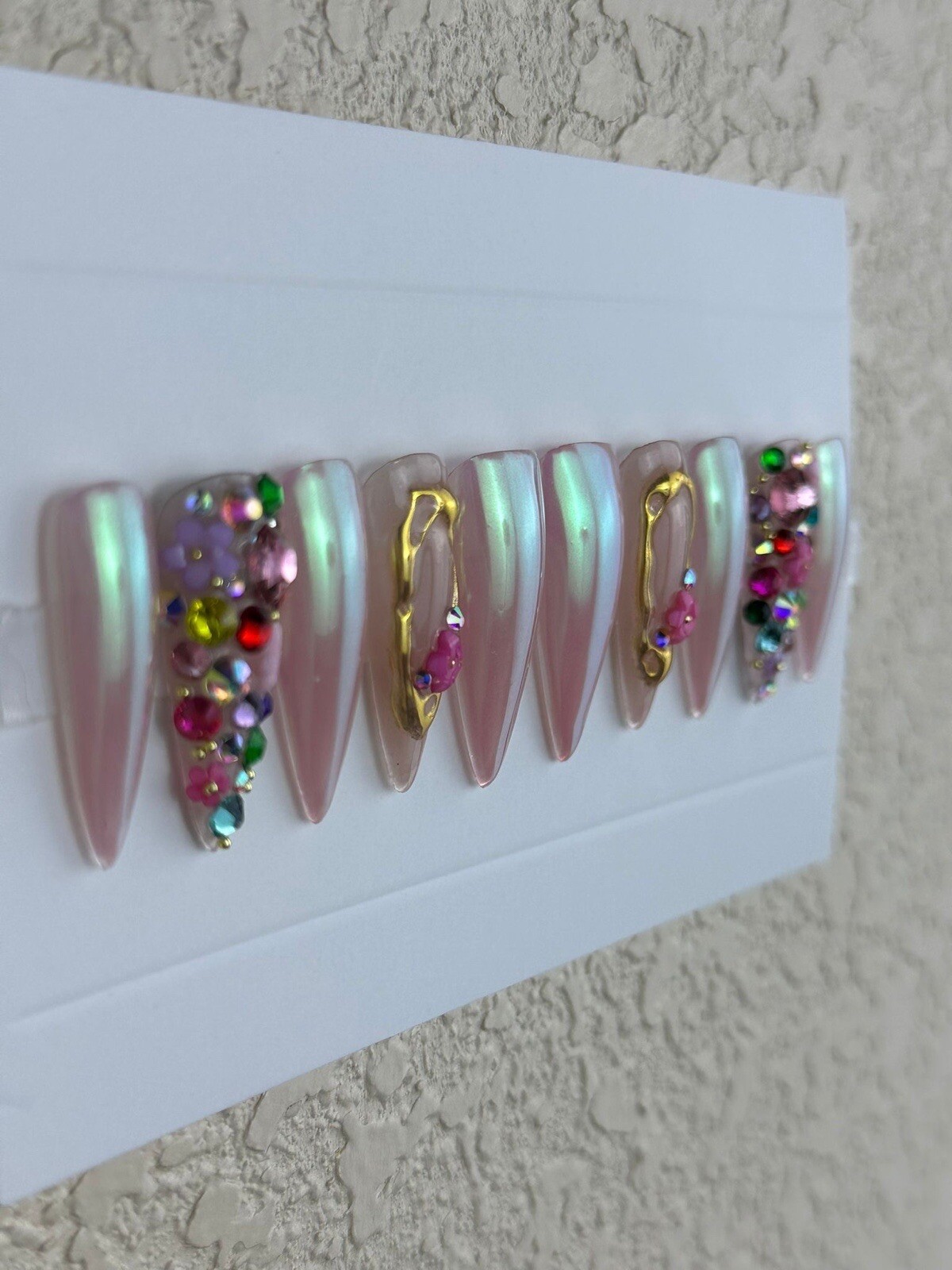 Custom Design – Almond Gel Press On Nails, 10 Piece Full Set W/ Installation