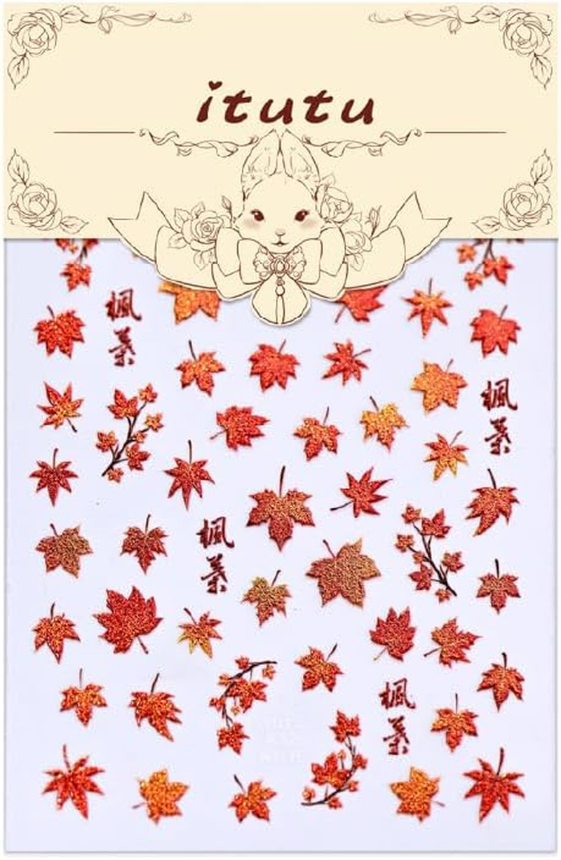 1 Sheet 5D Embossed Autumn Maple Leaves Nail Stickers for Nail Art Thanksgiving