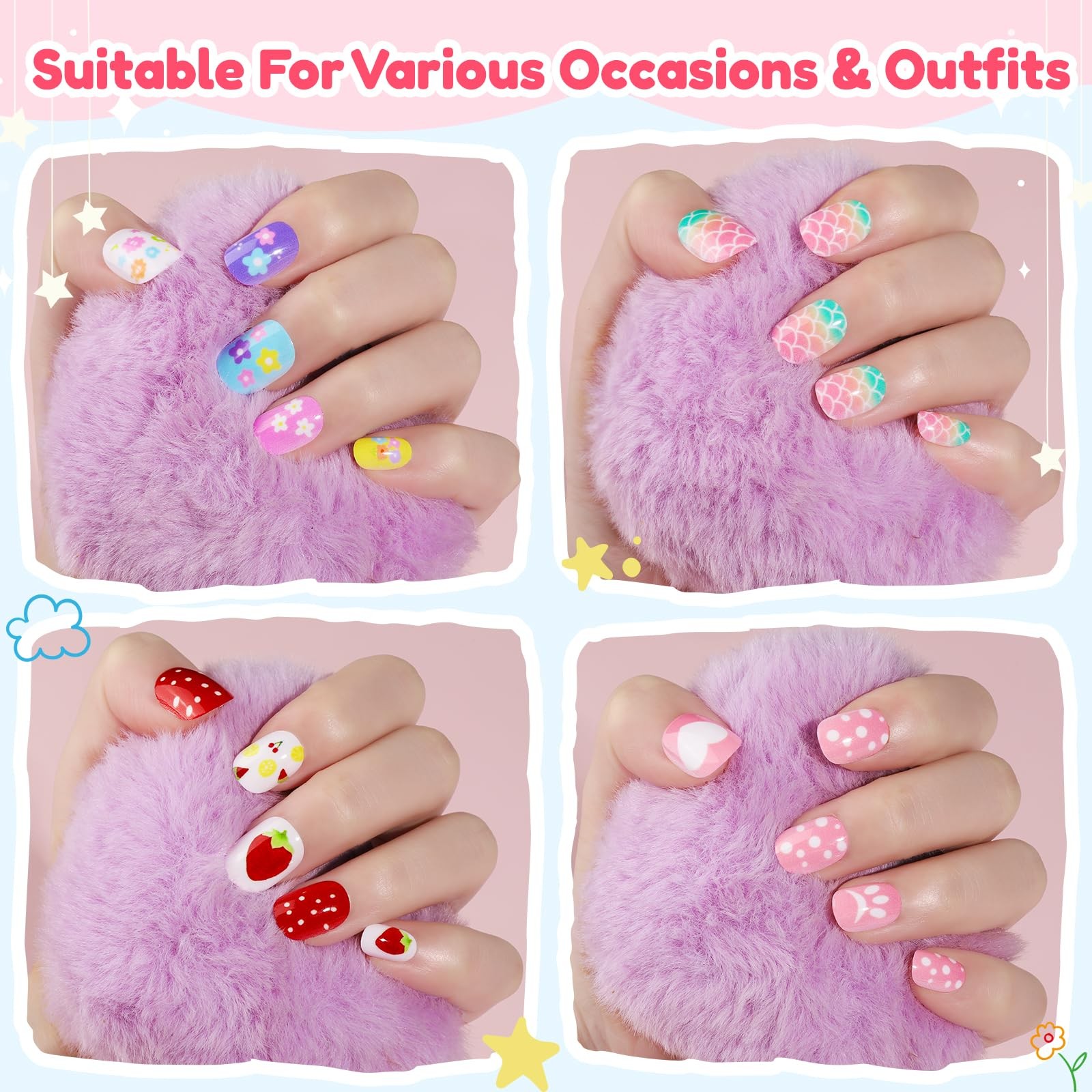360 Pcs Kids Press On Nails, 15 Styles 12 Sizes Press On Nails for Kids Girls…