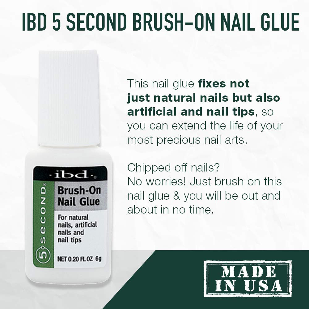 IBD 5 Second Brush On Nail Glue Pack of 3 Fast Drying Nail Adhesive 0.20 Fl Oz