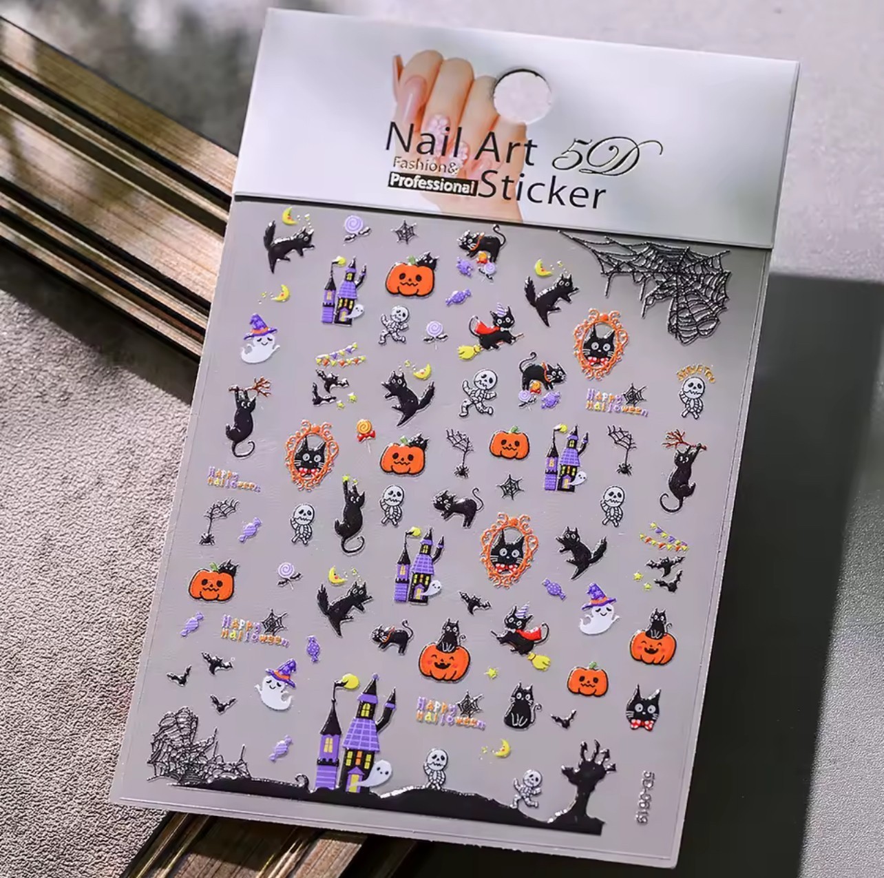 Halloween 5D Nail Art Stickers Spooky Pumpkins Bats Cat Design DIY Nails 0619