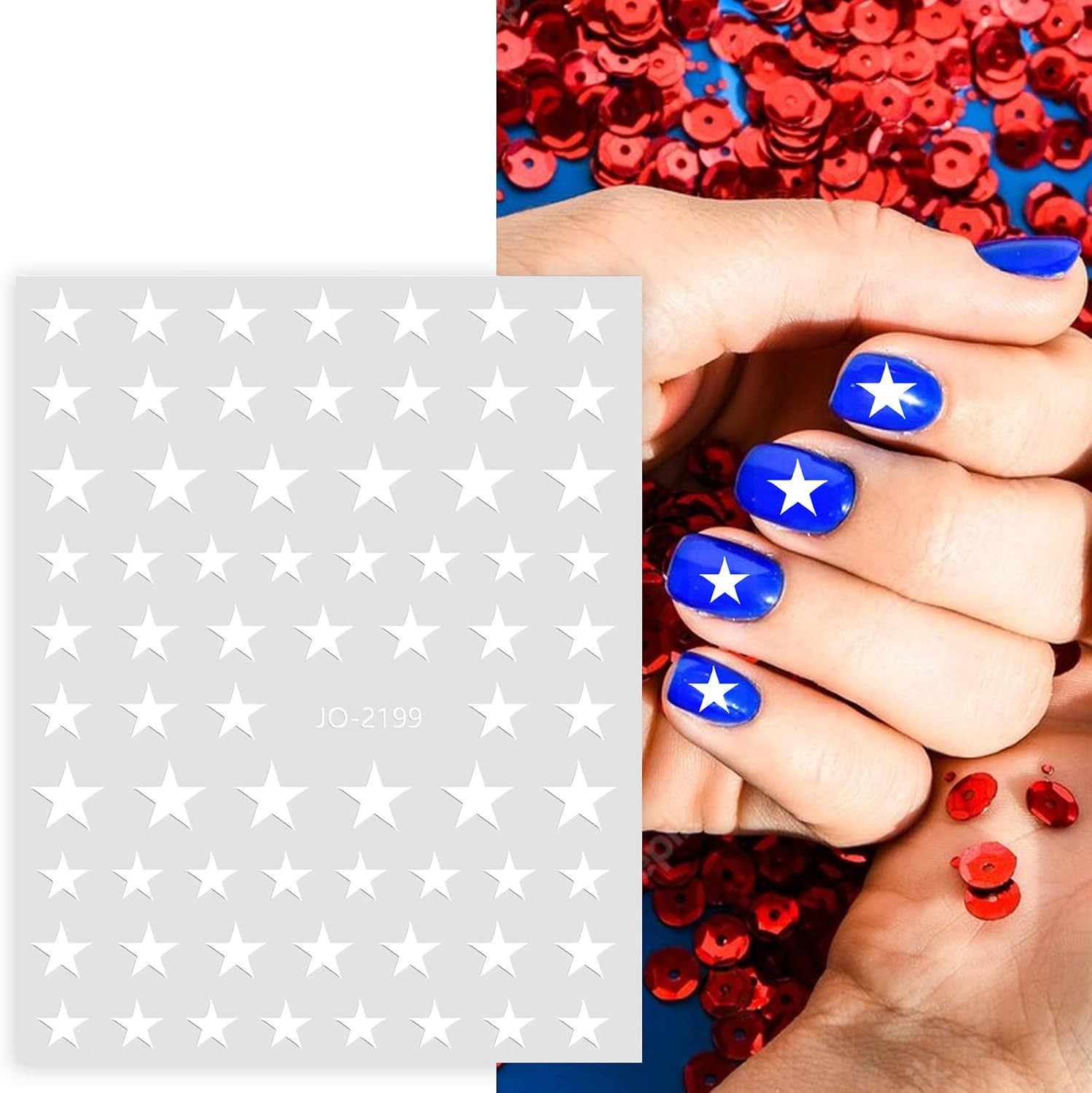 Sheets Red White Blue Star Nail Stickers, 3D Self-Adhesive Patriotic Nail Decals