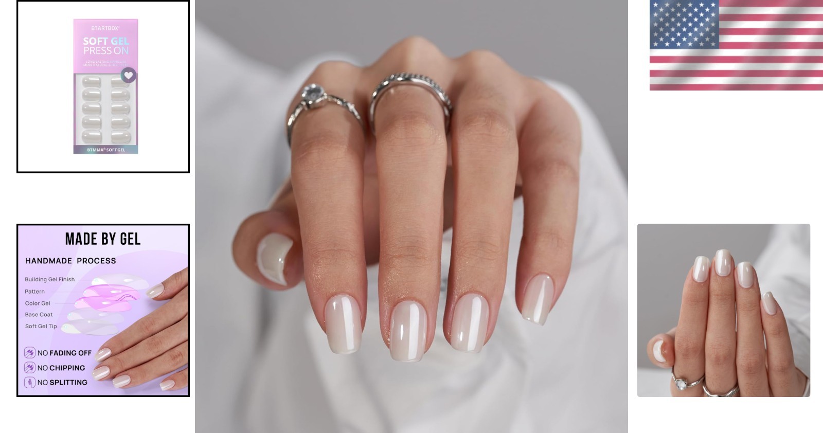 30-Piece Short Press On Nails – Soft Gel, Glossy Chrome Finish, Vanilla Glazed