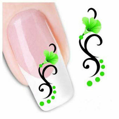Nail Art Water Transfer Sticker Decal Stickers Pretty Flowers Green Black XF1458