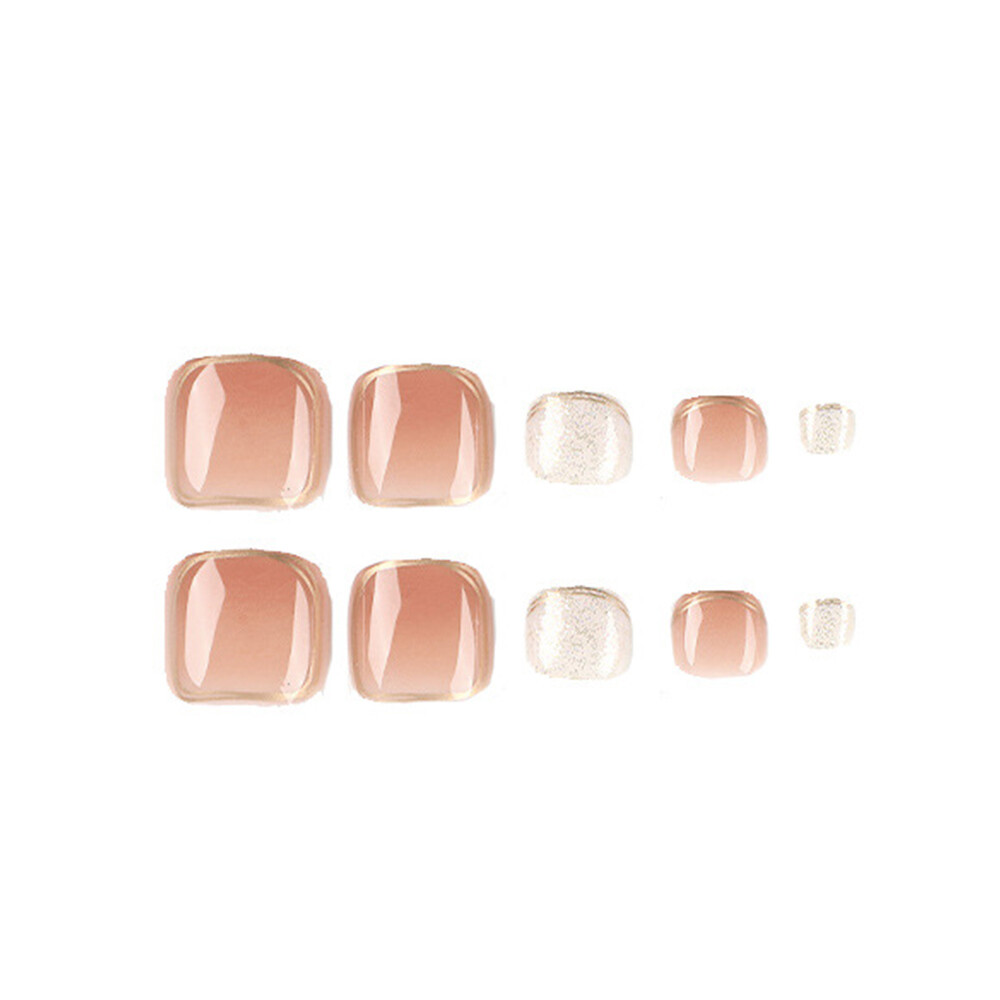 24x False Toenails French Manicure Fake Press On Full Cover Toe Nail With 1 Glue