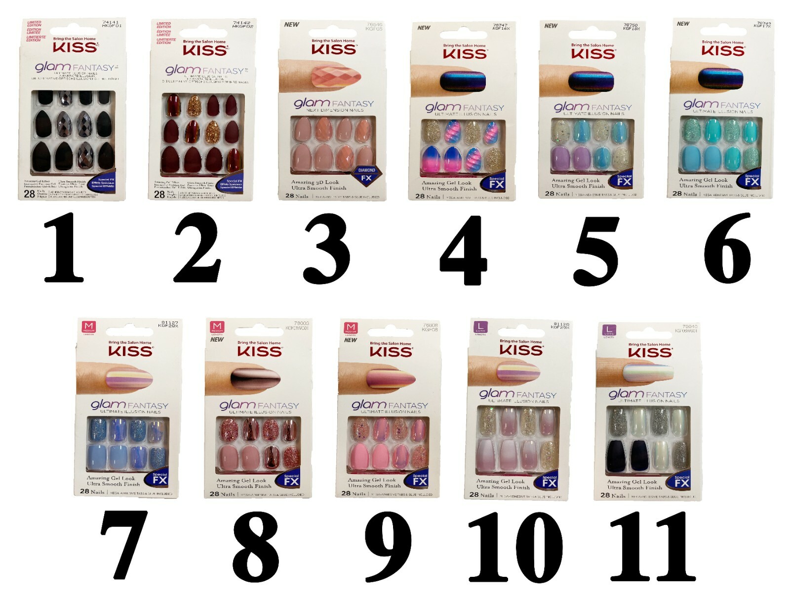 Kiss Salon Glam Fantasy Nails Special FX 28 Illusion Press On Nails Medium, Long