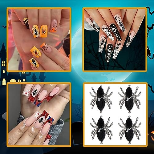 20 Pcs Halloween Nail Charms 3D Alloy Spider Nail Art Charms Metal Nail
