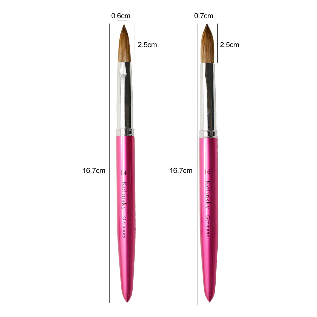 Kolinsky Acrylic Nail Brush Quality Metal Handle With Cap Size 6 to 20 (CRIMPED)