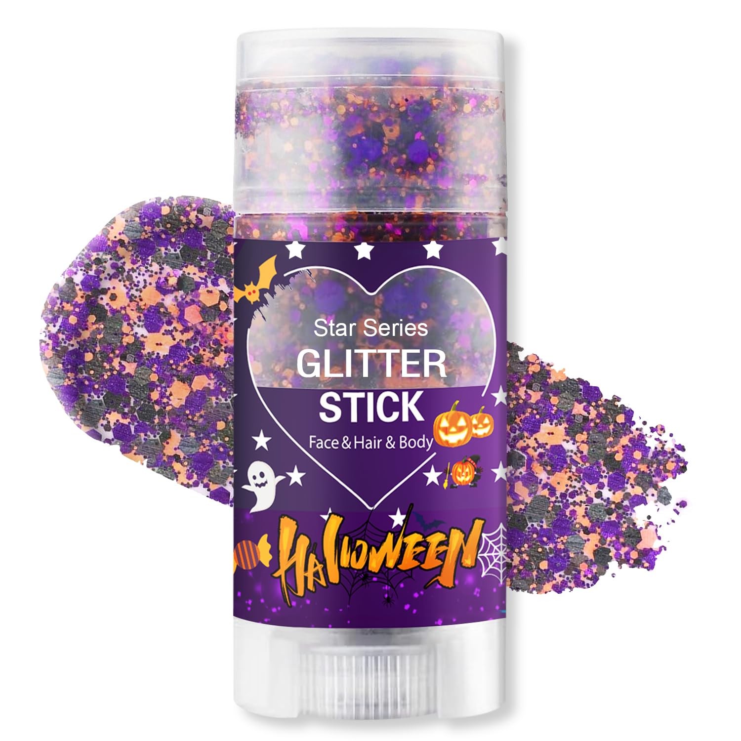 Halloween Body Glitter Stick, Black Orange Purple Sequin Hair Glitter for Rum…
