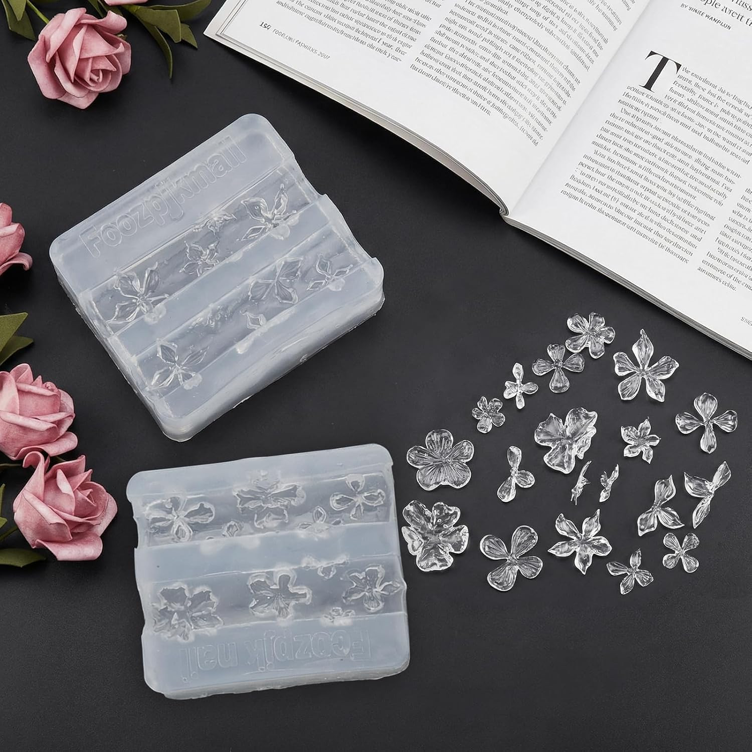 2Pcs 3D Flowers Nail Art Silicone Molds Clear and Reusable for Salon Home DIY Ma