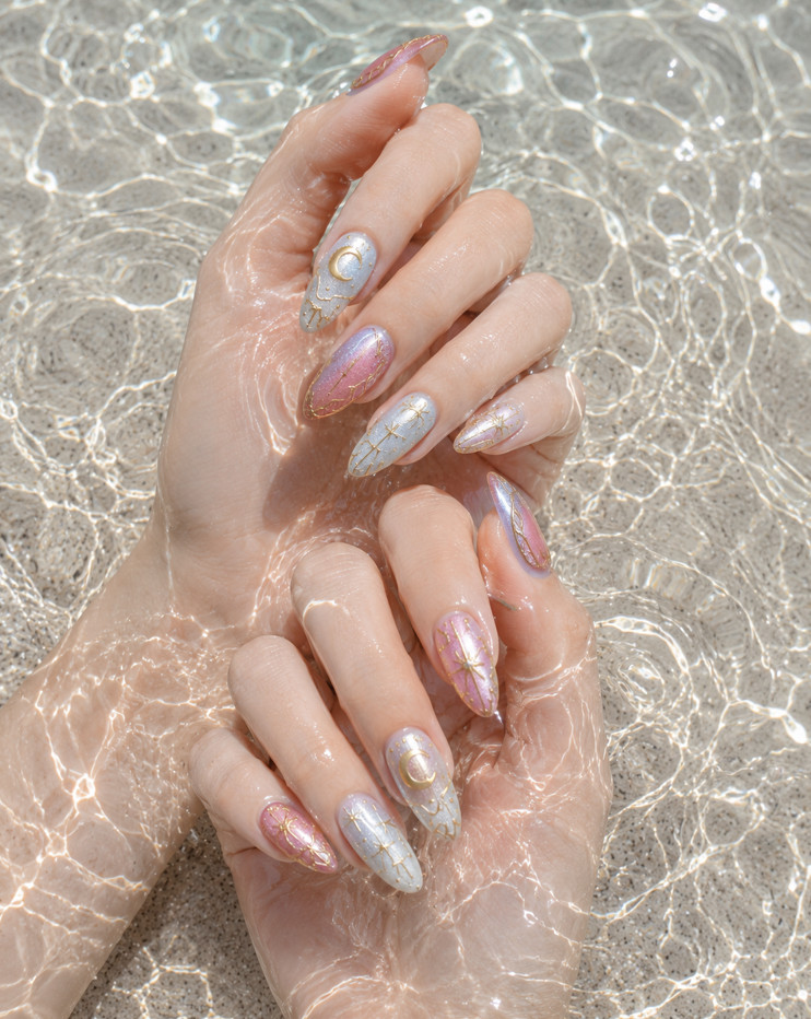 24Pcs Middle Length French Press On Nails 3D Pearl Almond