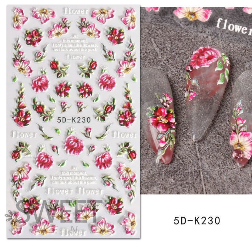 5D Engraved Flower Butterfly Nail Art Sticker Decal DIY Decoration Manicure NH24