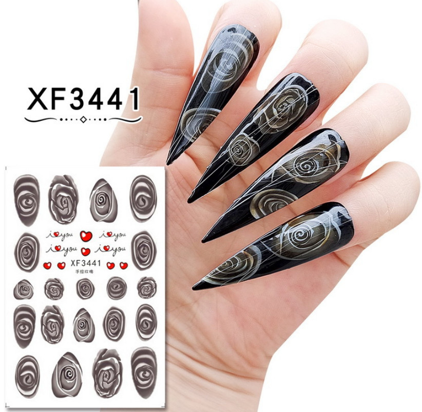 3D Adhesive Nail Art Decal Valentine Pink Red Rose Pattern Flower Stickers NH15