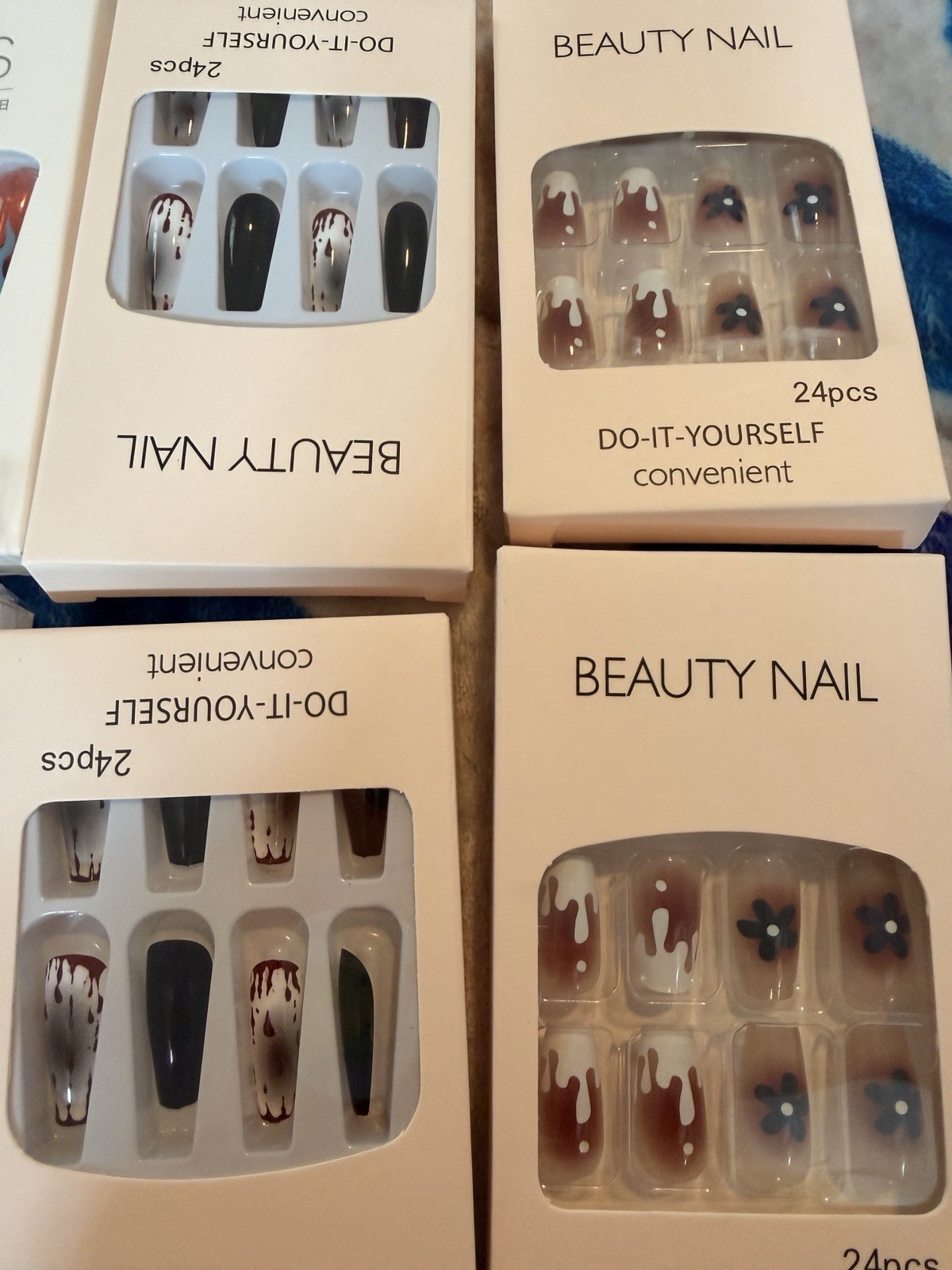 BEAUTY NAIL 8 Sets 24pc Press-On Nails Coffin Long Floral Shiny Plastic