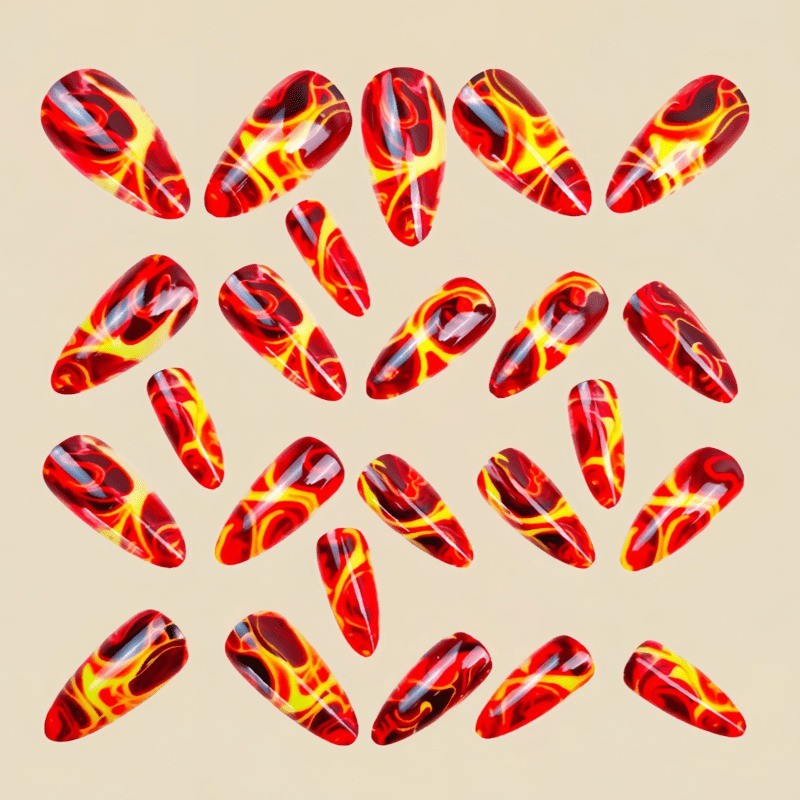 48 pcs of flame patterned flowing fake nails – detachable flowing textured nails