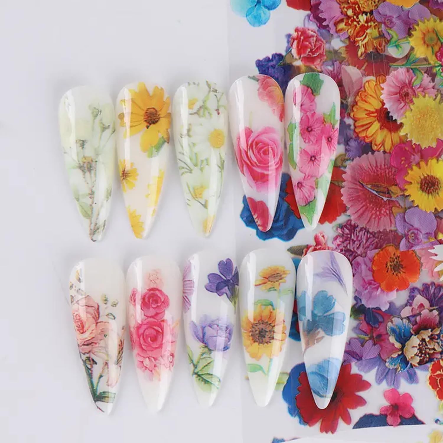 Floral Nail Art Transfer Foil Stickers 10 Rolls Spring Summer Theme Nail Foil…