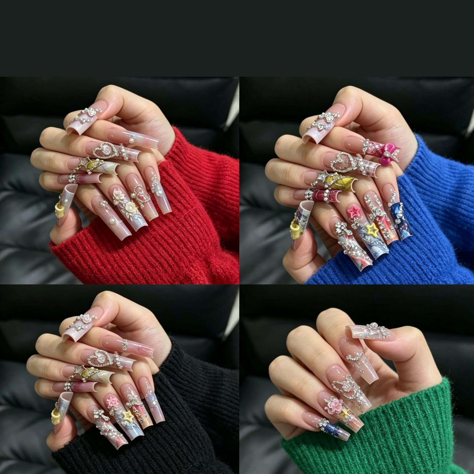 AKA Unicorn Long Square Nail Tips,Pre-Etched Full Cover Soft Nail Tips