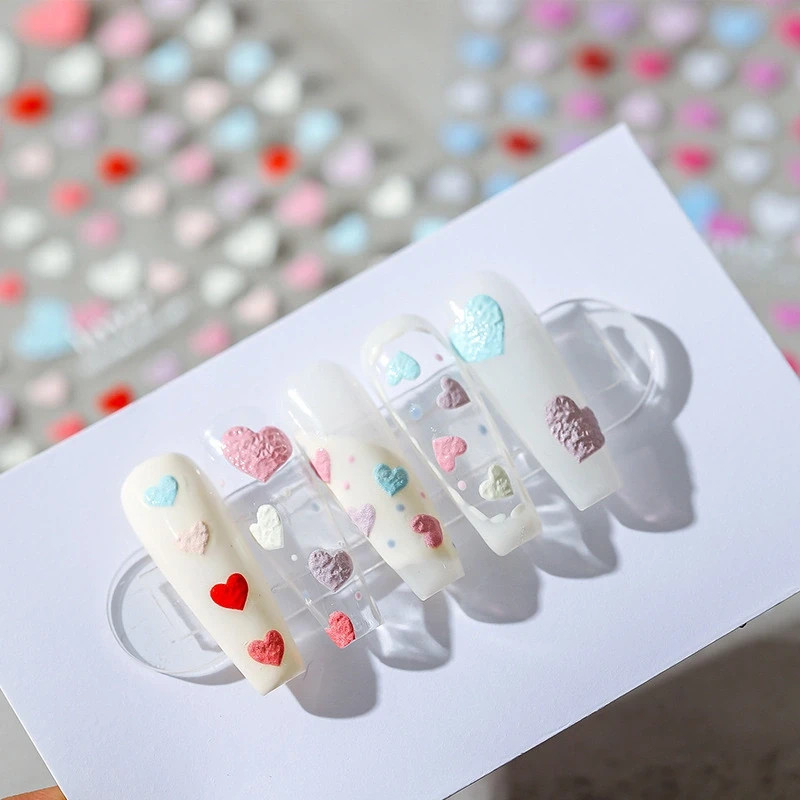 Multicolor Heart Nail Stickers – Red, Pink, Blue & Purple Designs (48)