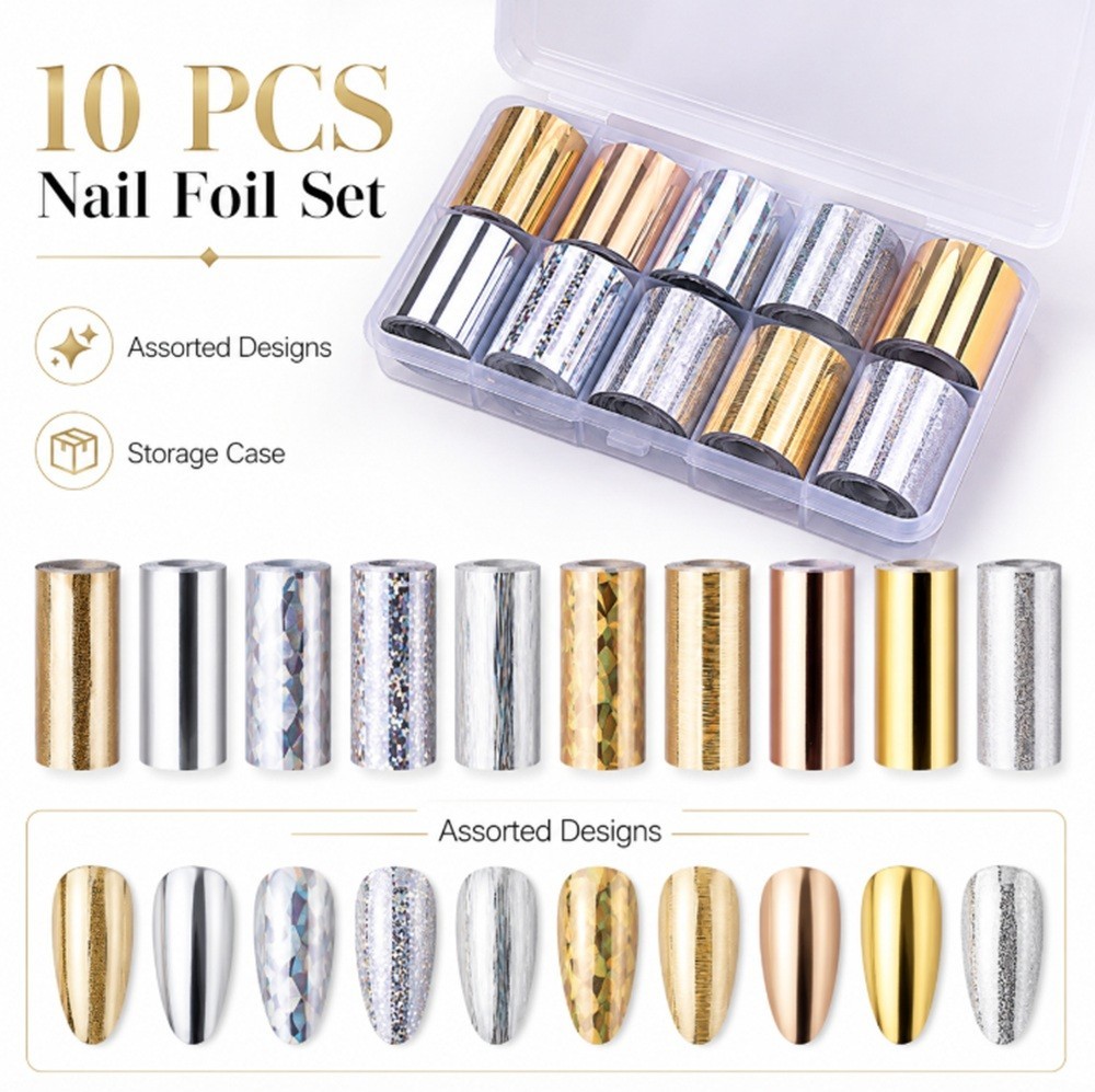 10-Piece Holographic Starry Sky Nail Foils – Glitter Nail Art Transfer Stickers
