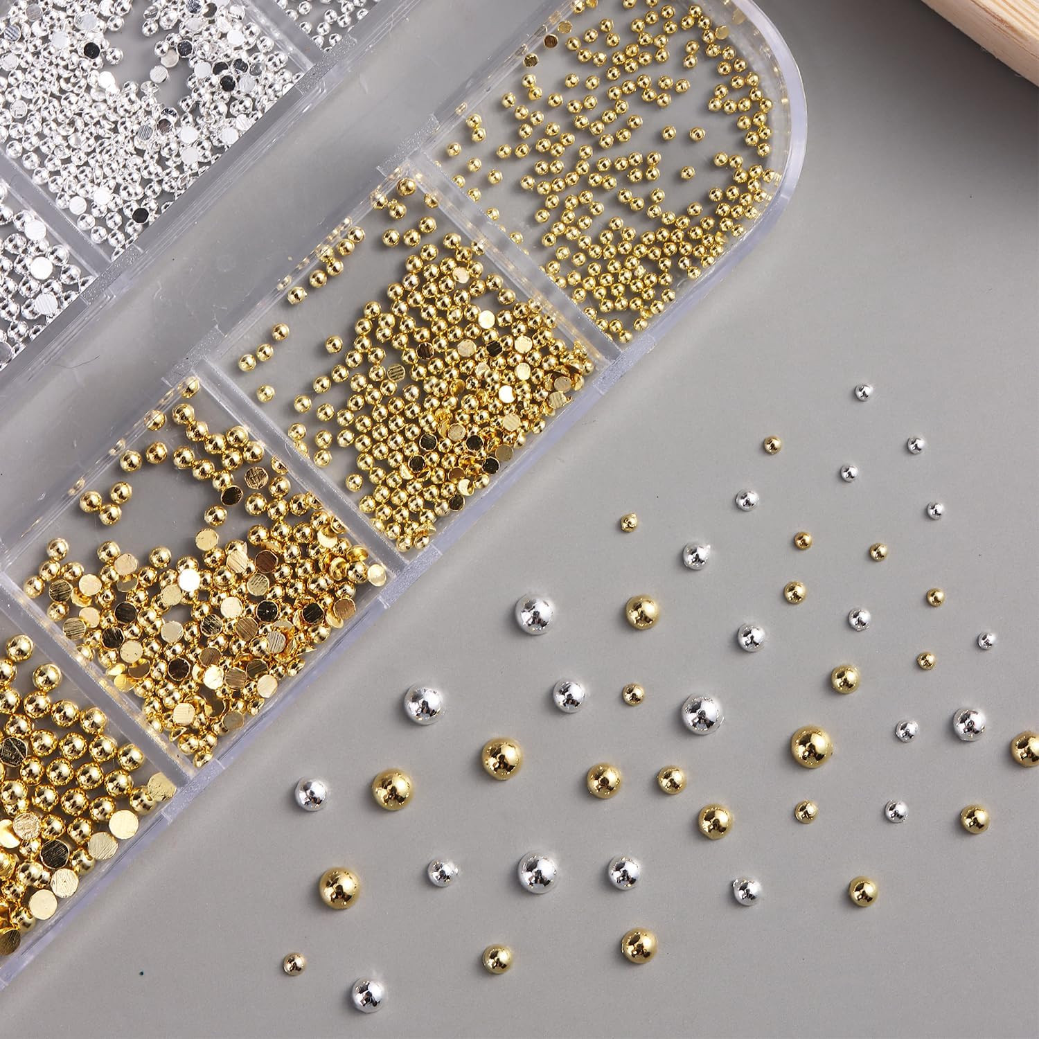 Gold & Silver Caviar Nail Beads Kit with Tweezers for DIY Nail Art & Crafts
