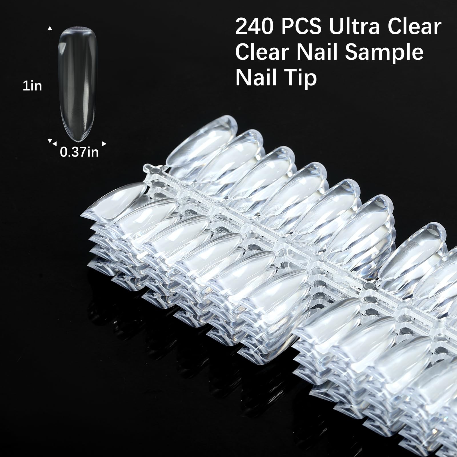 240PCS Flat Long Almond Nail Display Tips,Solid Clear Acrylic Nail Color Swat…