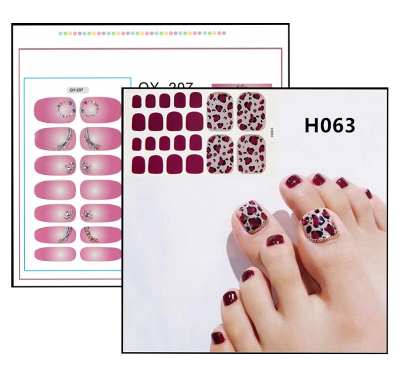 22pcs Toe Nail Daisy Flowers Pink Laser Silver Blue Stripes Nail Wraps Stickers