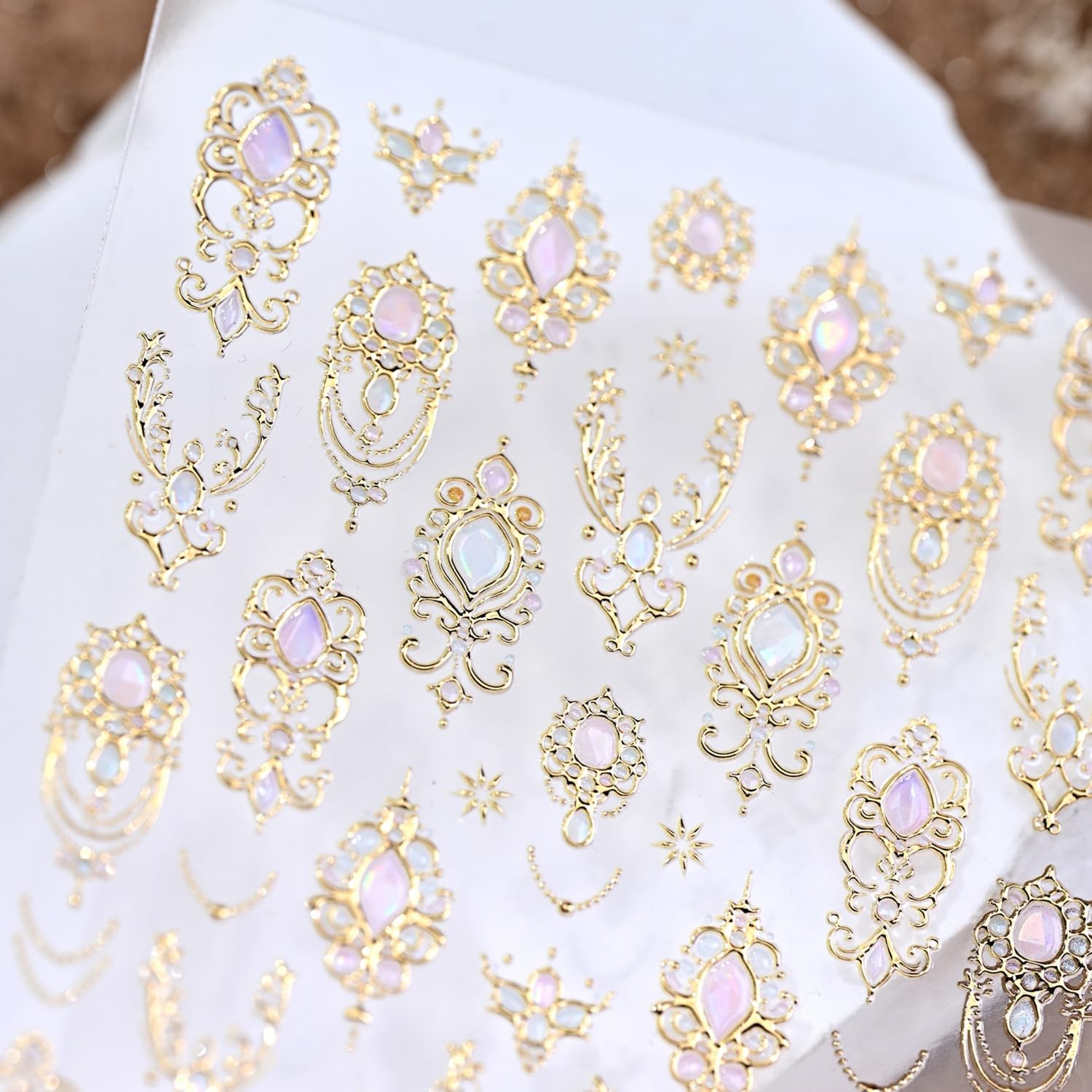 5D Embossed Gemstone Nail Stickers Gold Art Decals with Style-1