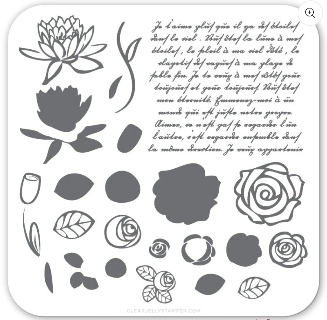 HTF Clear Jelly Stamper Layered Nail Stamp Plate CJS-02 Simple Rose & Script