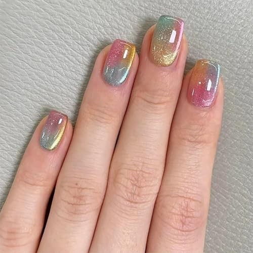 Colorful Press On Nails Short Square Fake Nails Gradient False normal-nails3