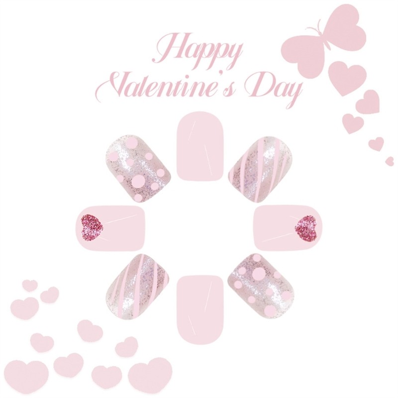 24 Pieces Valentine s Glittering Heart Fashionable Nail Set Acrylic False Nail