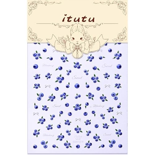Blueberry Stickers for Nail Art Summer Fruit Nail Decals 3D Self style-4