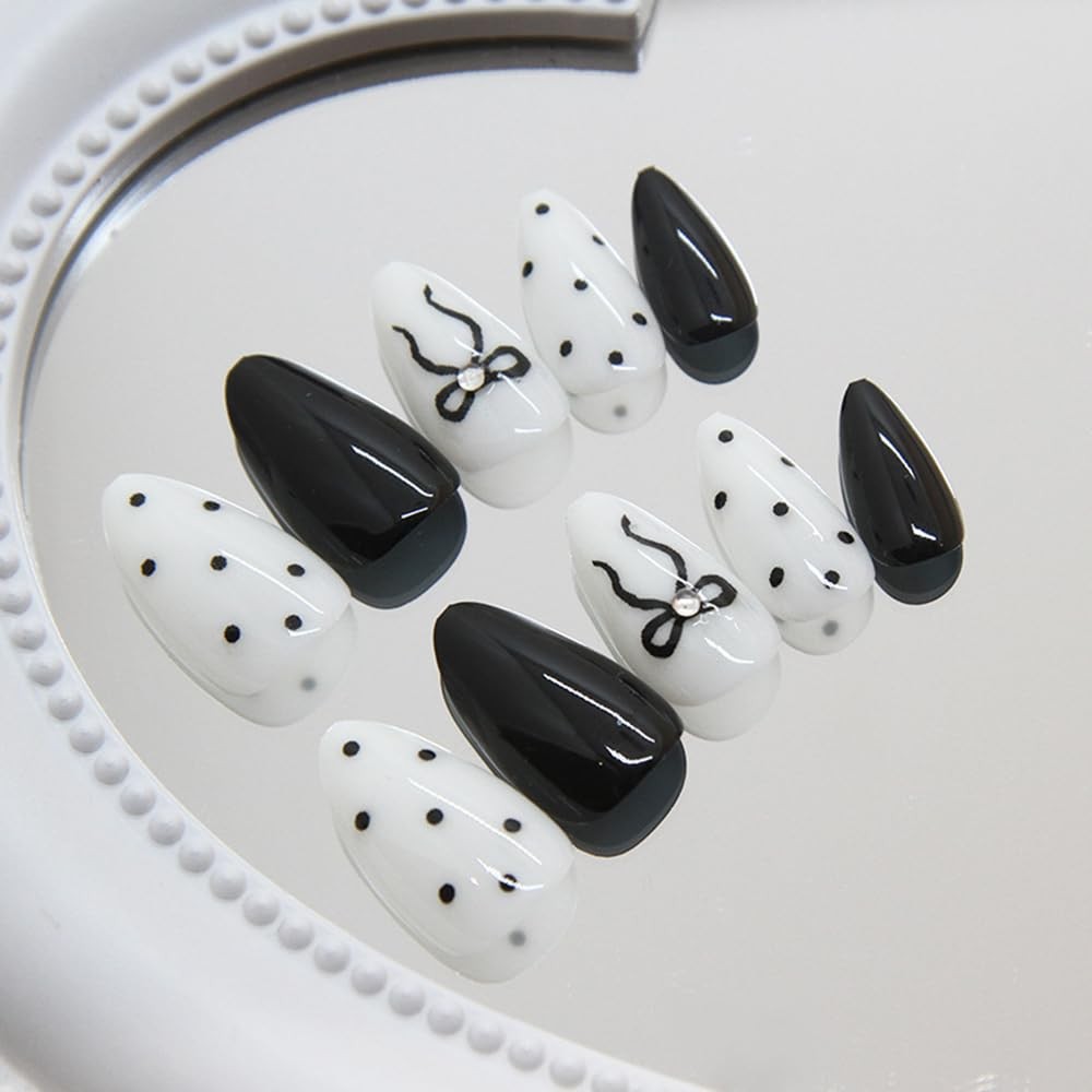 30Pcs Black Wave Point Press on Nails – Short 1 Fl Oz (Pack of 1), Color8