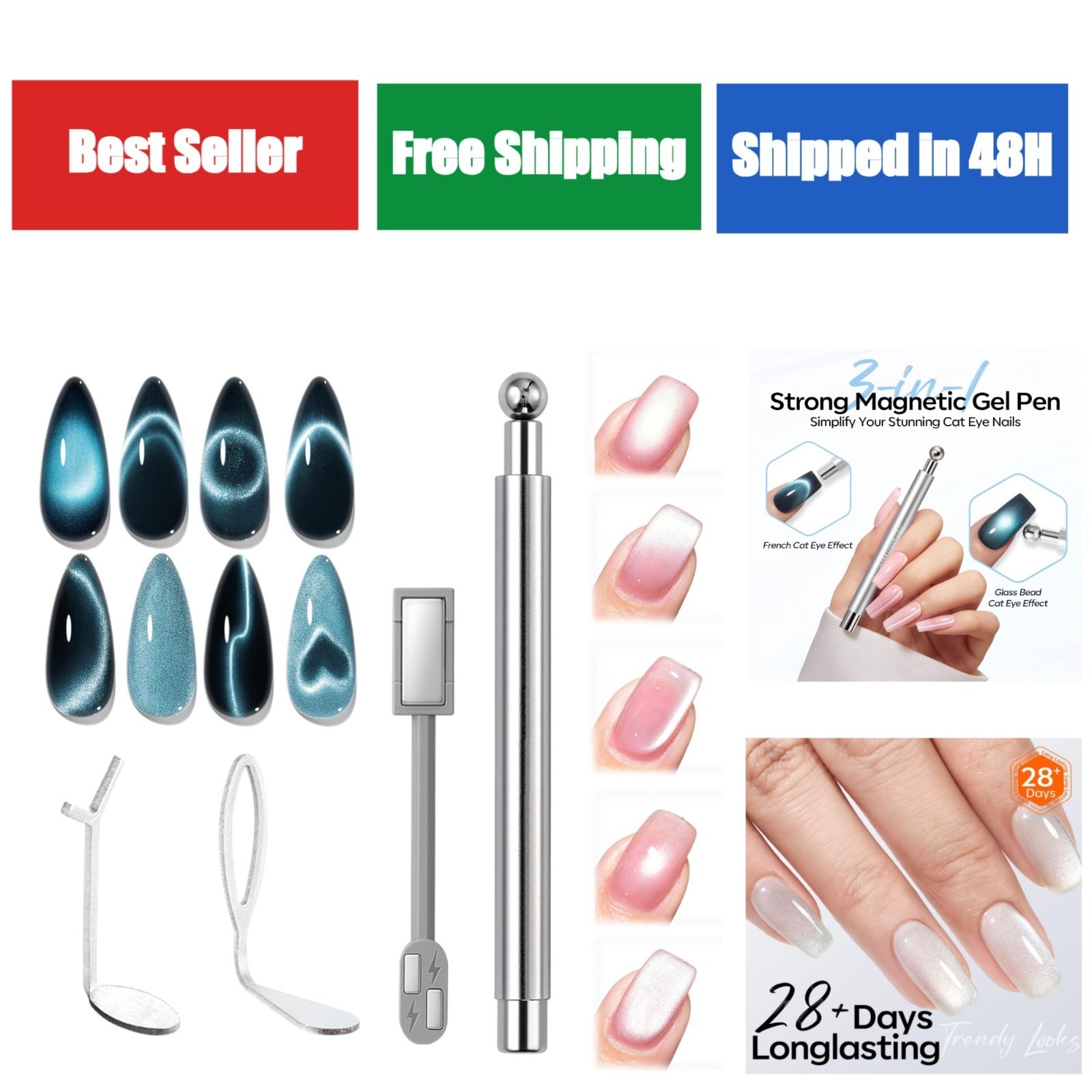 Modelones Cat Eye Magnet Pen Set – 5PCS Dual-head Nail Art Tool